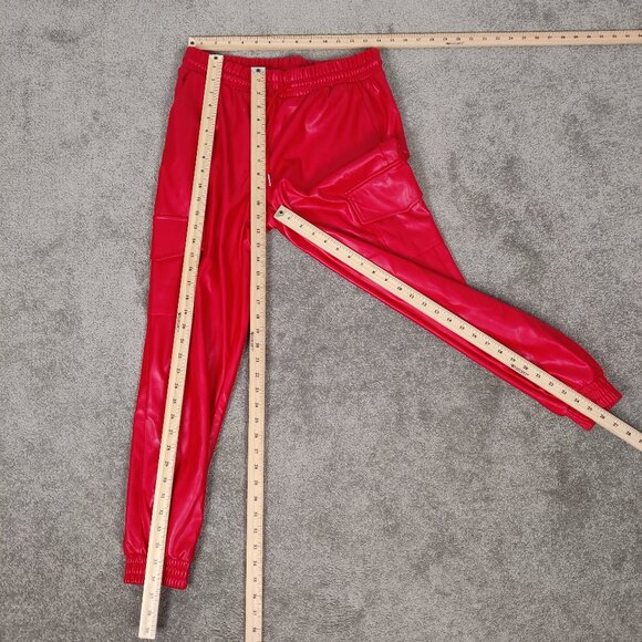 Forever 21 Women's Faux Leather Pants Size M Red Shiny Cargo Casual Party Dinner - Picture 8 of 13